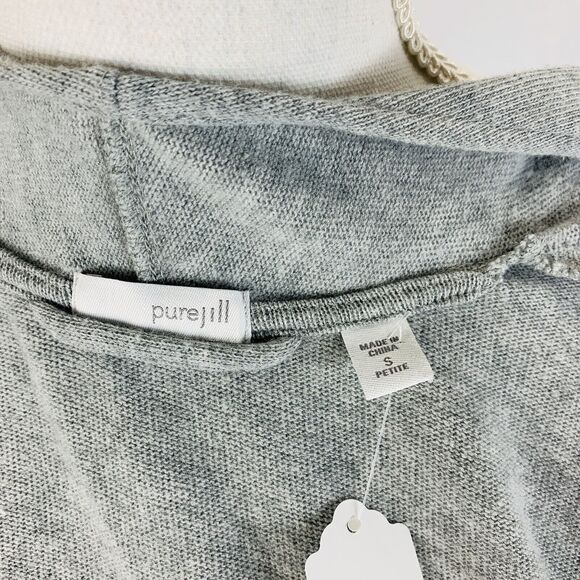 Pure Jill Cardigan Long Lagenlook Gray Pocket Open Front Size Small Petite PS - Picture 6 of 8